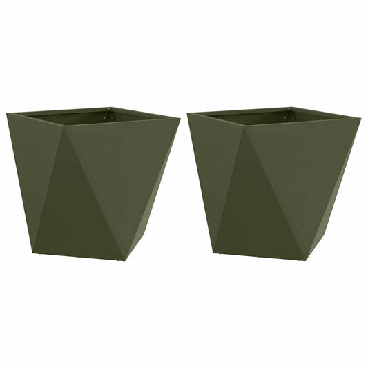 Jardinera 2 Uds. Verde Oliva 50 X 50 X 50 Cm Acero_0