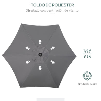Sombrilla De Jardín Outsunny Metal, Poliéster Gris Oscuro 196x196x204 Cm_5