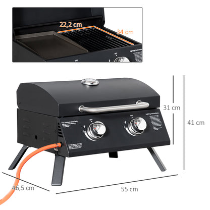 Barbacoa De Mesa Gas Plegable 2 Quemadores Outsunny 55x46,5x41cm Negro_2