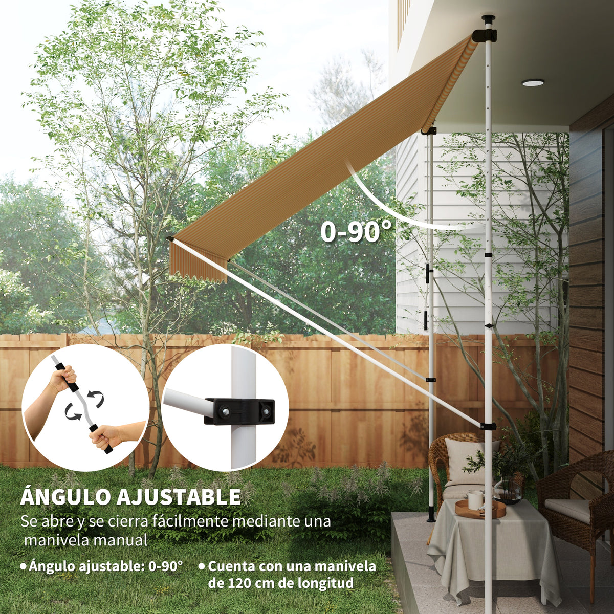 Toldo Manual Retráctil Exterior Outsunny 300x150x170-280 Cm Amarillo_5