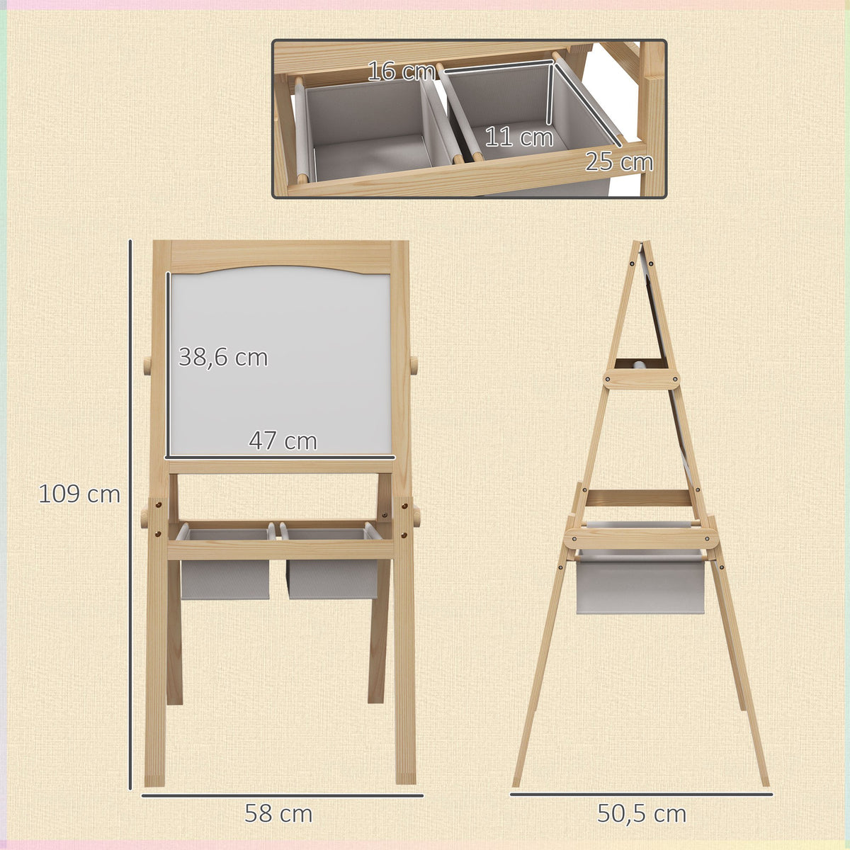 Caballete Para Niños Aiyaplay Mdf, Madera De Pino, Papel Madera Natural 58x50,5x109 Cm_2