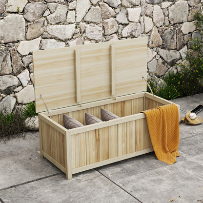 Baúl De Almacenaje Outsunny Madera De Abeto Madera Natural 120x55x45 Cm_1