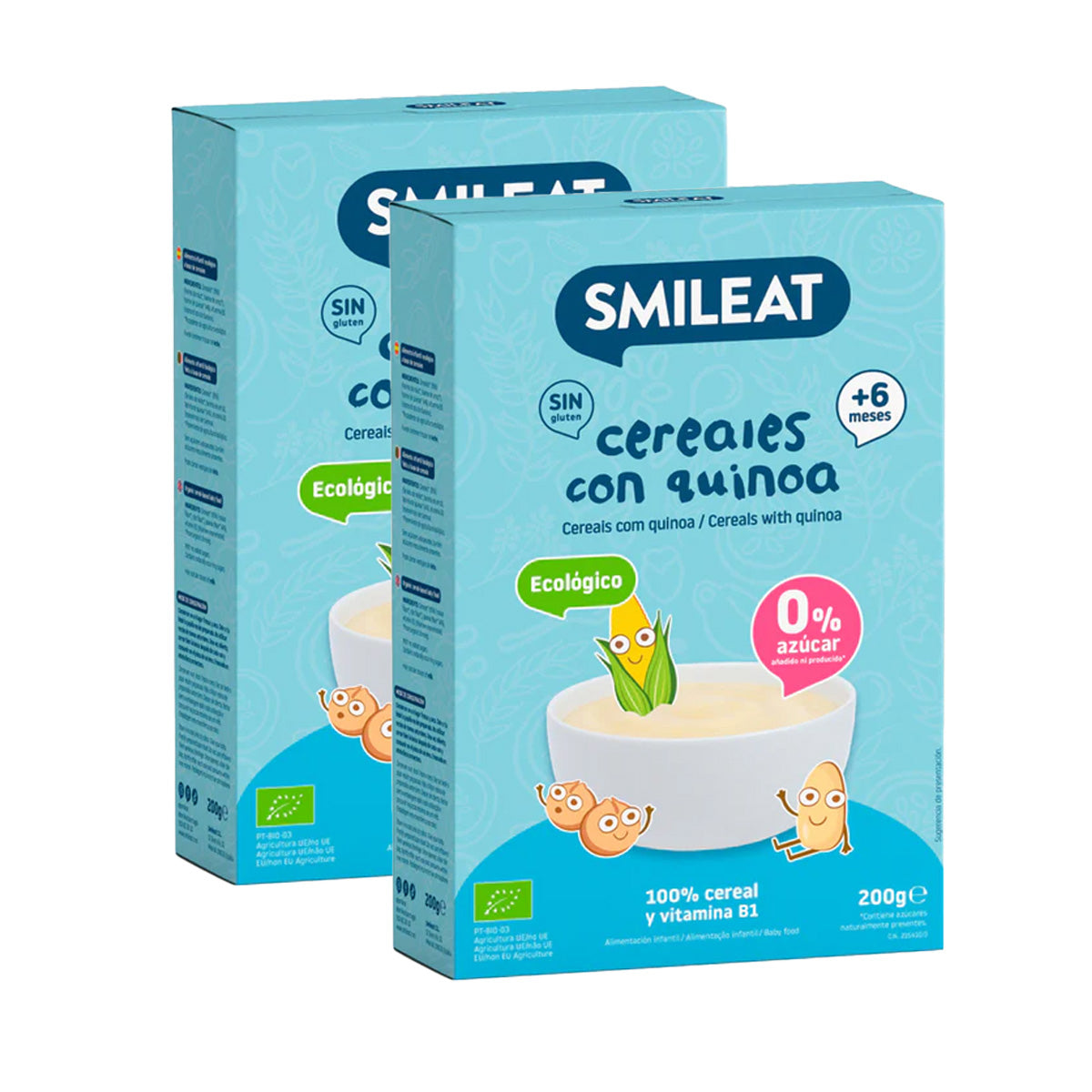 Pack 2x Papilla de cereales Sin Gluten con Quinoa Eco Smileat, 200g