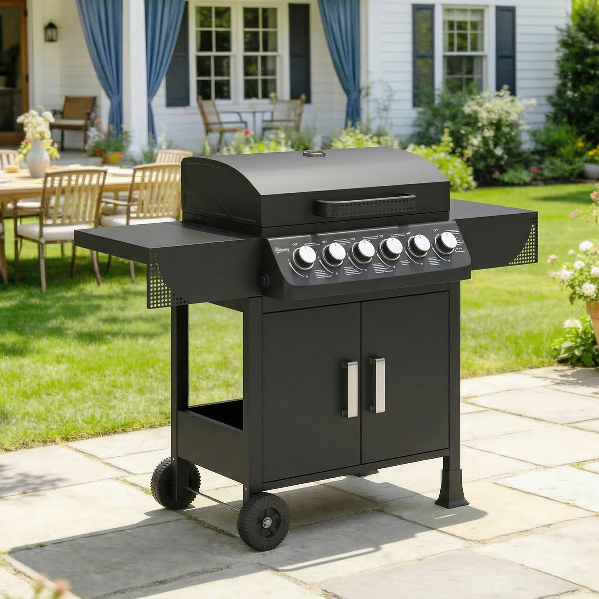 Barbacoa De Gas Outsunny Metal, Acero Inoxidable Negro 135x51x101 Cm_1