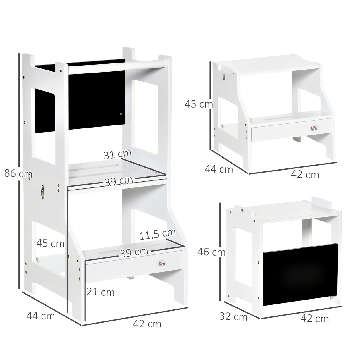 Torre De Aprendizaje Para Niños Con Pizarra Homcom 42x44x86cm Blanco_2