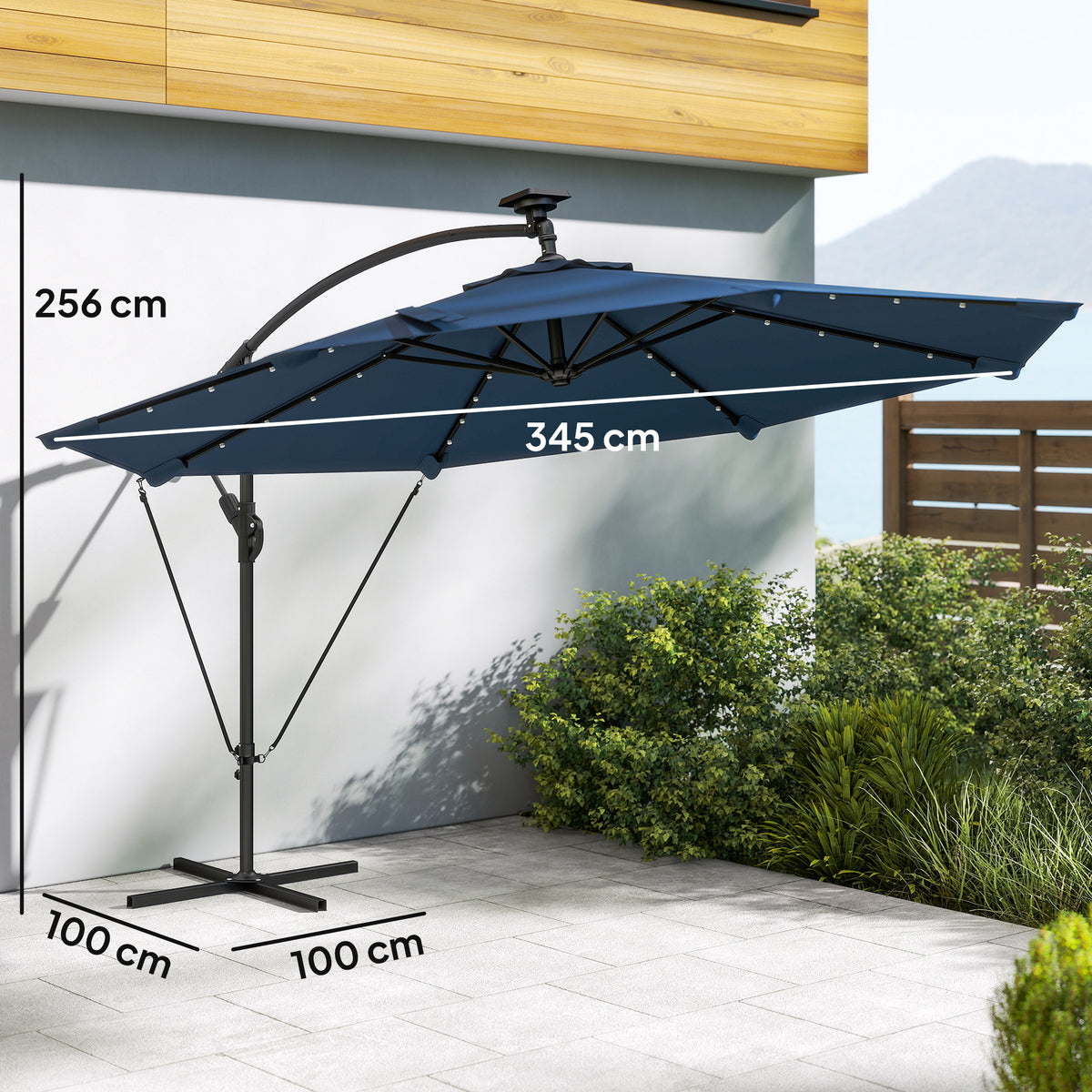 Parasol Excéntrico Outsunny Aluminio, Poliéster Azul Marino 380x345x256 Cm_2