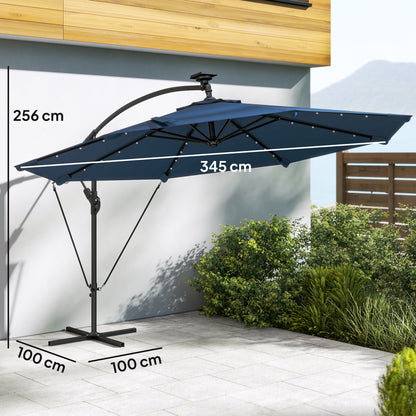 Parasol Excéntrico Outsunny Aluminio, Poliéster Azul Marino 380x345x256 Cm_2