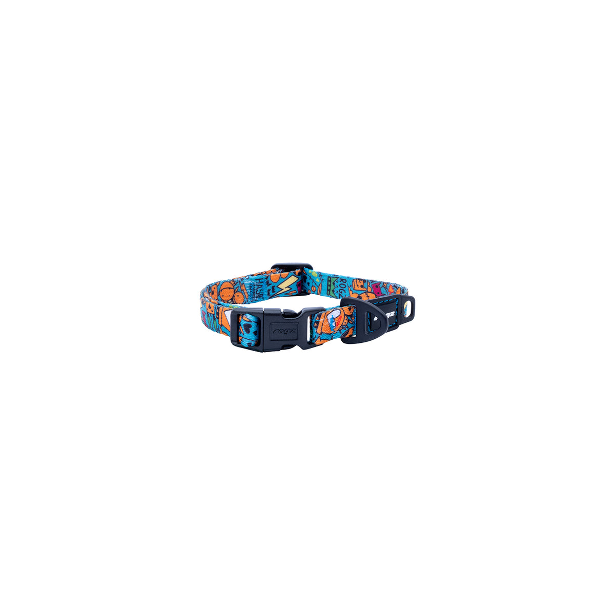 Collar Para Perro, Modelo Fusion De Rogz, Estampado Graffiti Azules. Talla S (8-14kg)_0