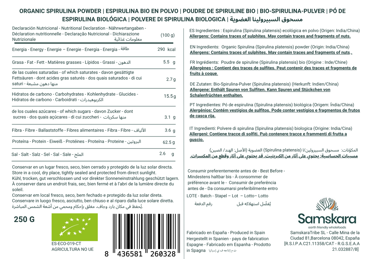 Espirulina En Polvo Bio - 250g | Superalimento Ecológico Vegano Para Batidos, Smoothies Y Zumos, Sin Azúcares Añadidos_1