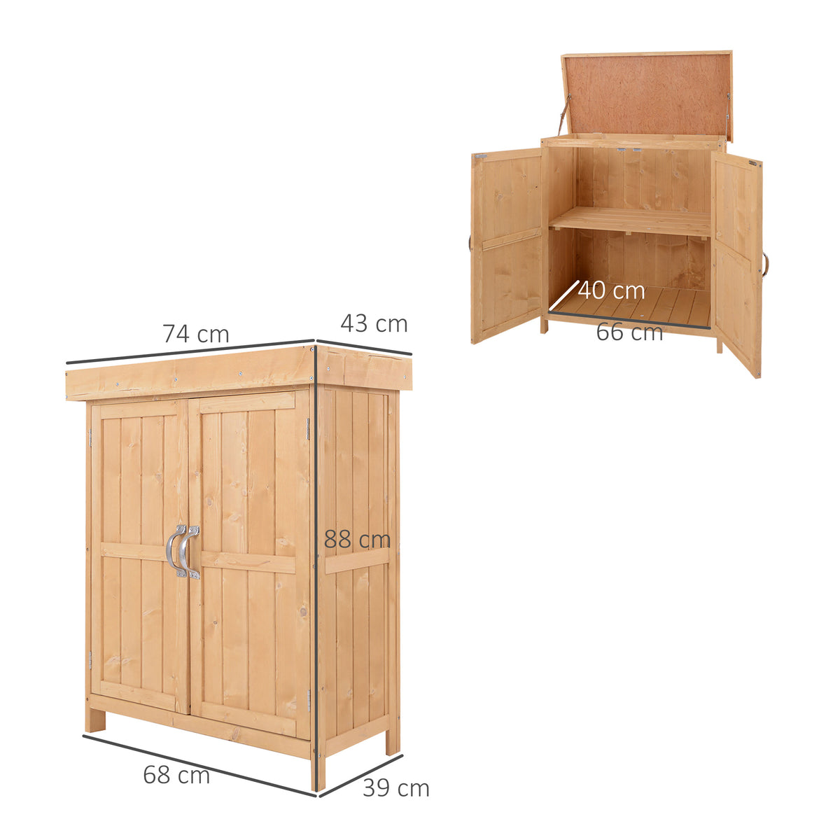 Caseta De Jardín Madera Con 2 Puertas Outsunny 74x43x88 Cm Natural_2