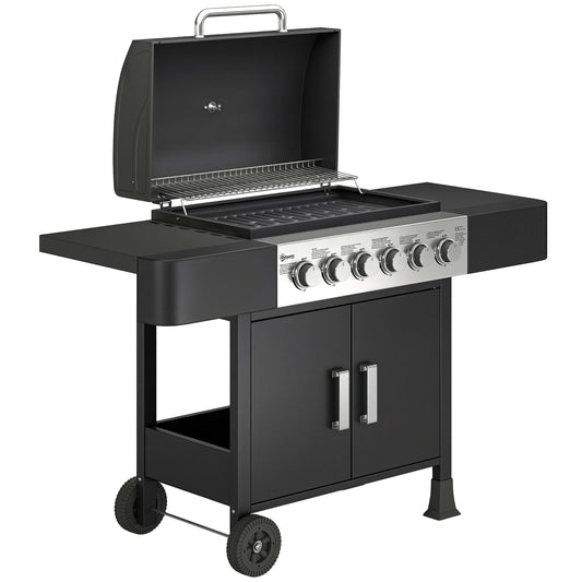 Barbacoa De Gas Outsunny Metal, Acero Inoxidable Negro 135x51x101 Cm_0