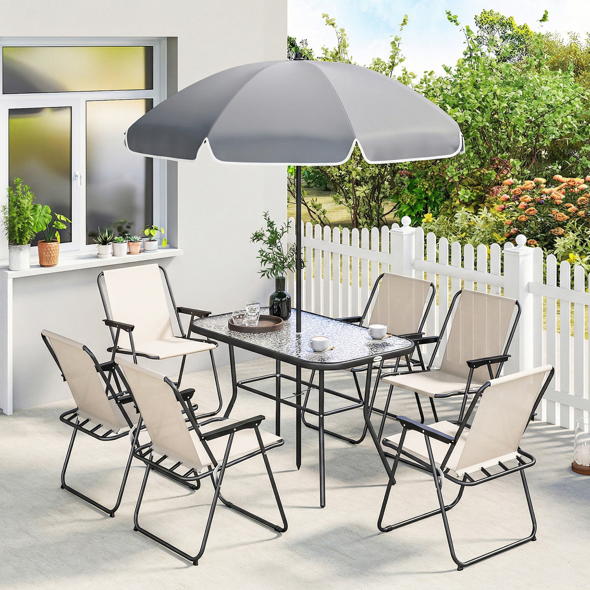 Conjunto De Jardín Outsunny Acero, Textilene Crema 119x68x70 Cm_1