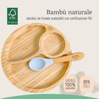 Vajilla De Bambú Natural Para Bebé Con Ventosa Antideslizante 2 Piezas Althea Living Gris Perla_4