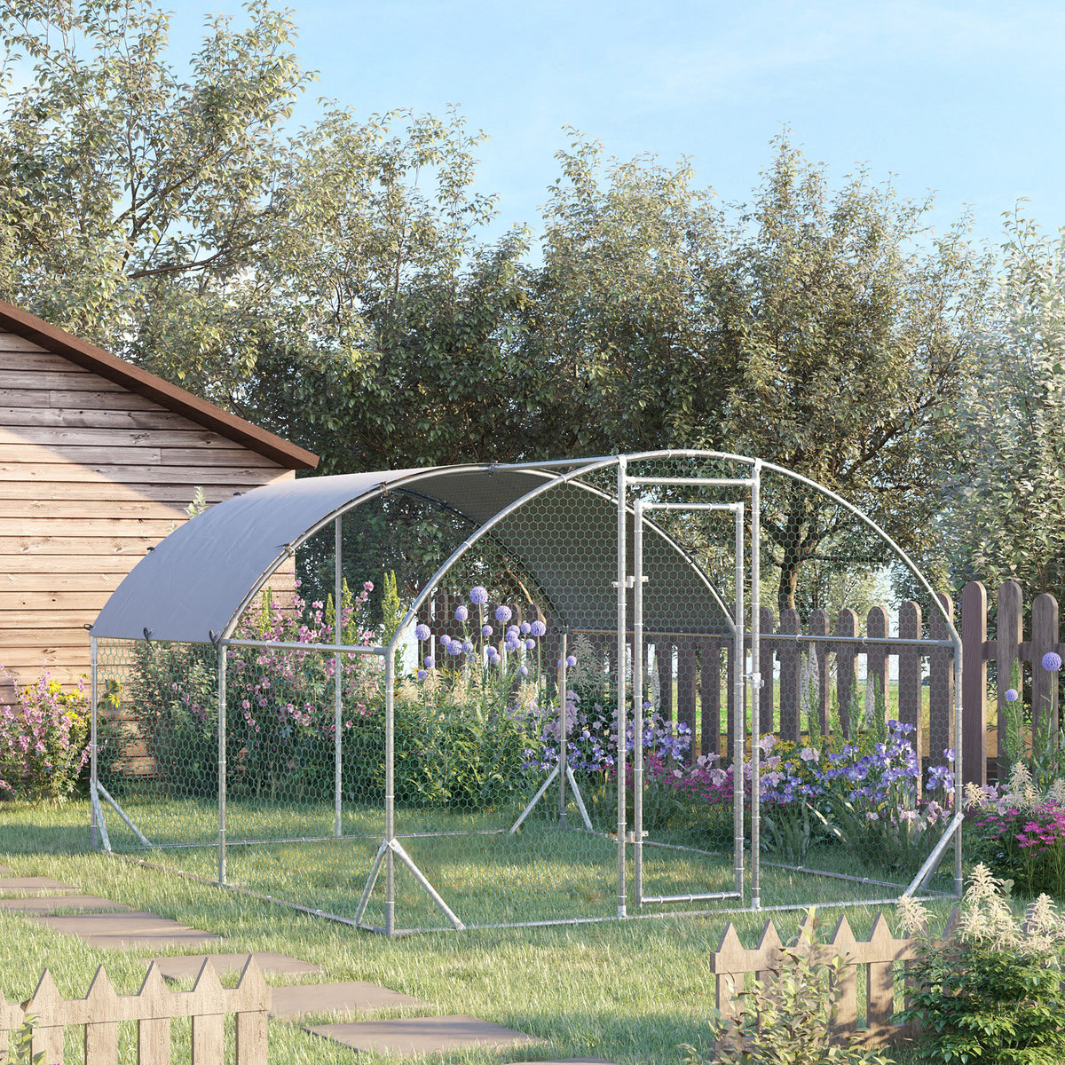 Gallinero Exterior Para 6-12 Gallinas Pawhut 2,8x3,8x1,97 M Plata_1