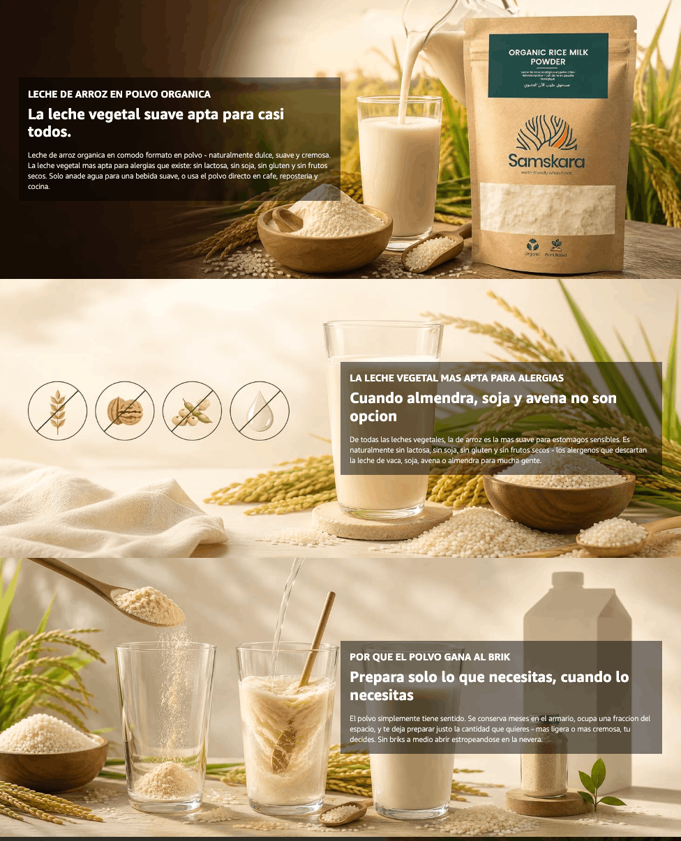 Leche De Arroz En Polvo Bio - 500g | Bebida Vegetal Ecológica Vegana, Sin Lactosa, Sin Azúcares Añadidos, Sin Gluten_4