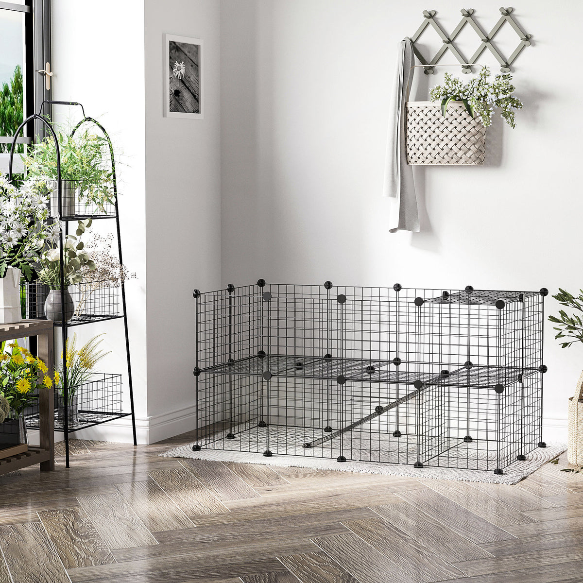 Valla Metálica Para Mascotas Pawhut Negro 146x73x73 Cm_1