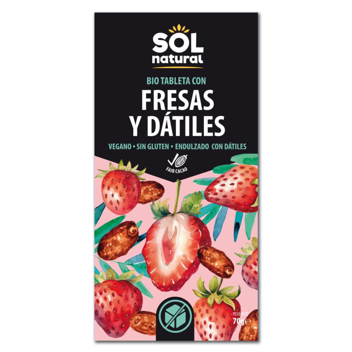 Chocolate Vegano con Fresas y Dátiles BIO Sol Natural 70 g