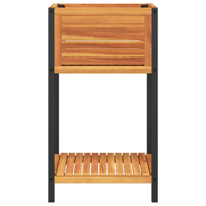 Jardinera Con Estante Madera Maciza Acacia Y Acero 45x45x80 Cm_3