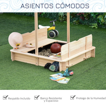 Arenero Para Niños Outsunny Madera 106x106x121 Cm Madera De Abeto_5