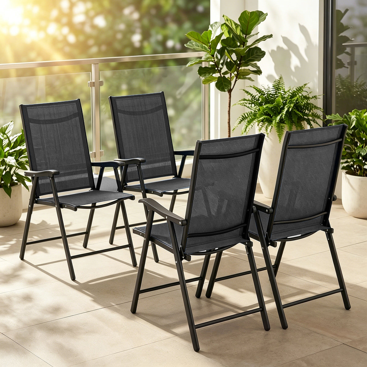Sillas Plegables Outsunny Acero, Textilene Negro 62x58x97 Cm_1
