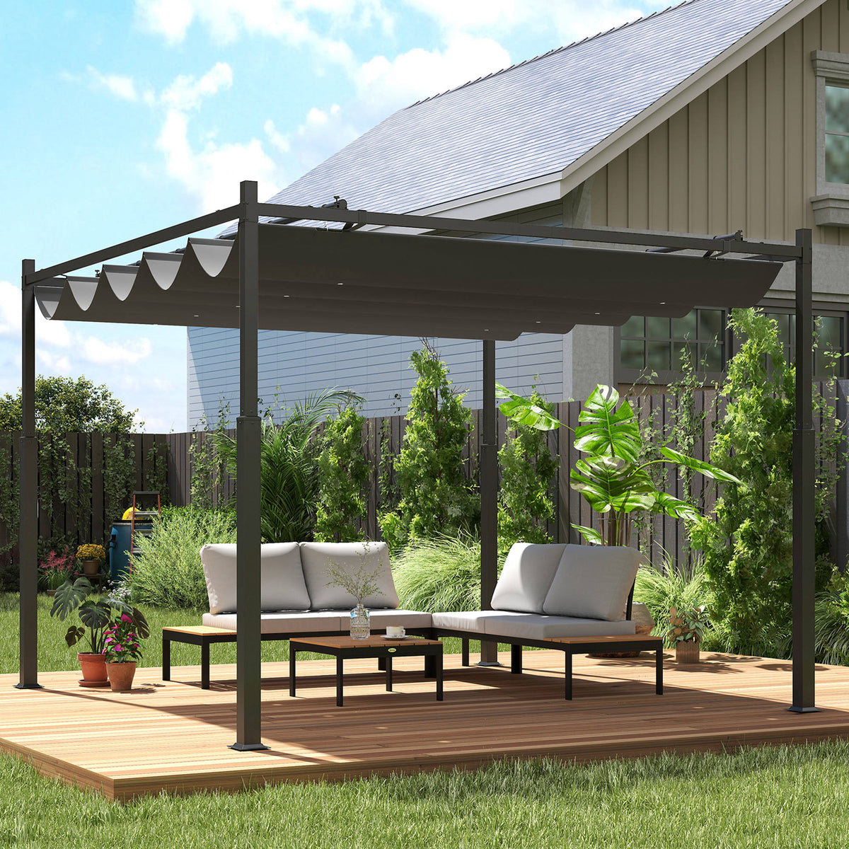 Pérgola Outsunny Metal, Poliéster Gris 298x298x230 Cm_1