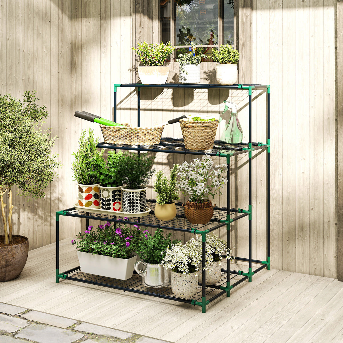 Soporte Para Plantas Outsunny Acero Verde 94x84x110 Cm_1