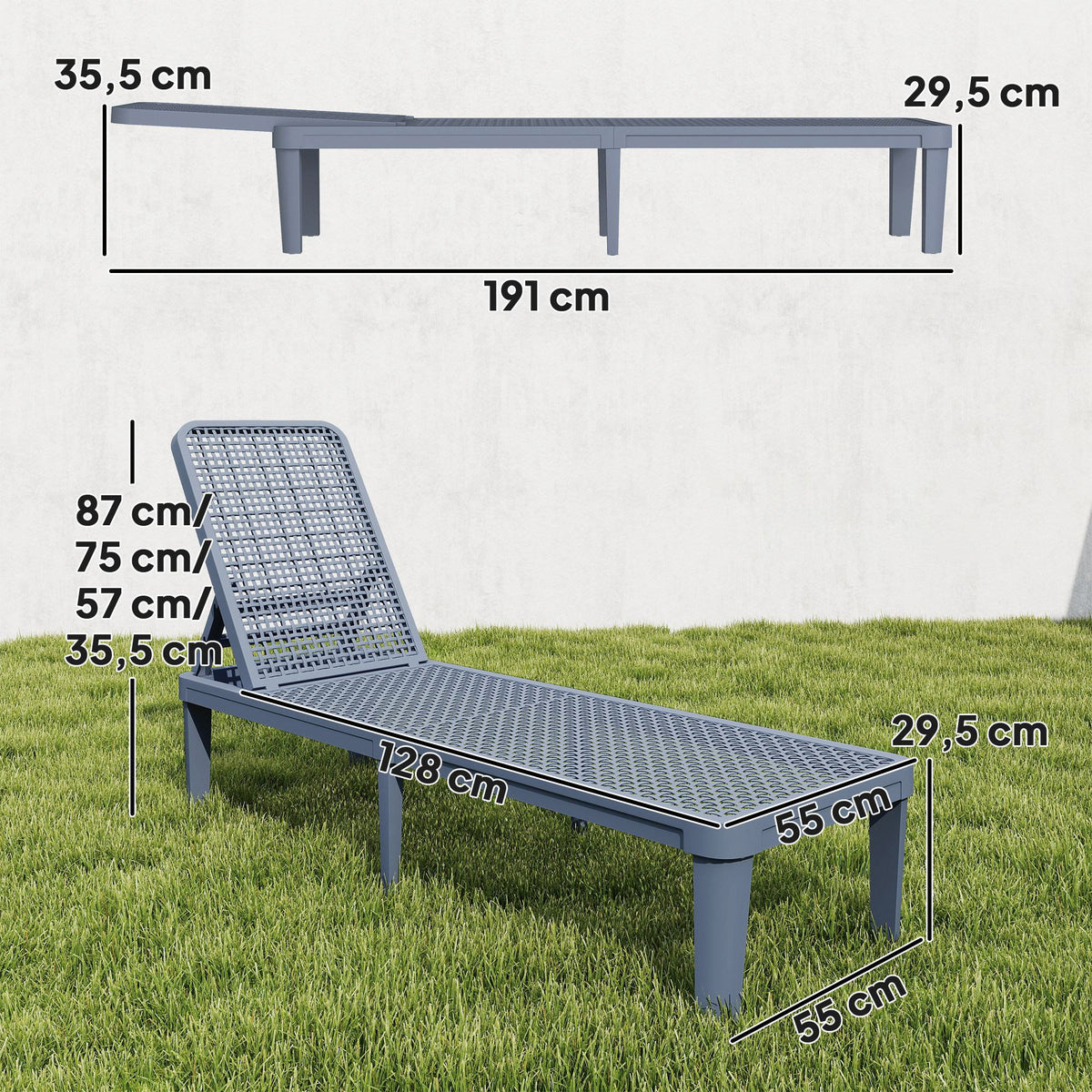 Tumbona Outsunny Pp Gris Oscuro 191x55x35.5 Cm_2