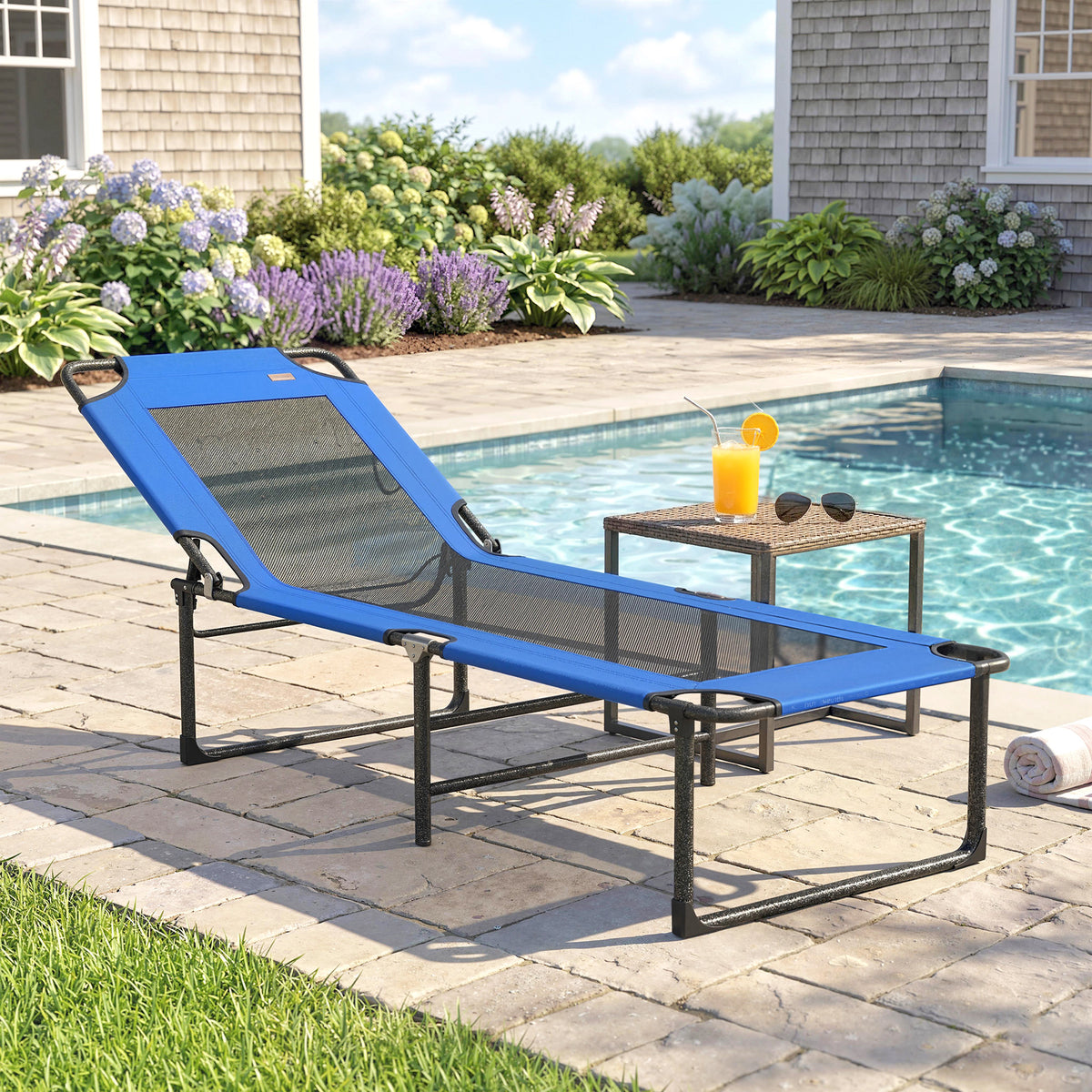 Tumbona Outsunny Acero, Textilene Azul 175x58x68 Cm_1
