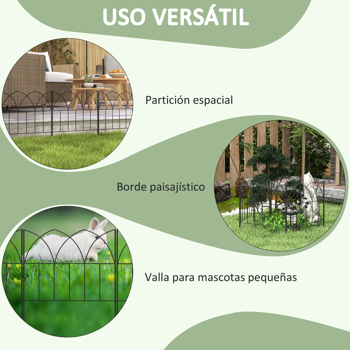 Vallas De Jardín Outsunny Metal Negro 205x45.5 Cm_5
