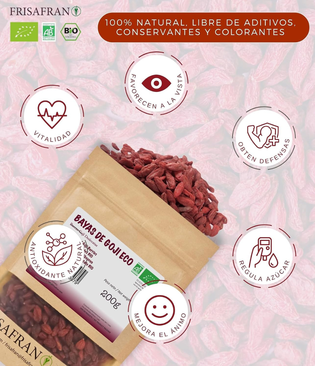 Bayas De Goji Deshidratadas Eco - Calidad Y Sabor | Frisafran 200 G_1