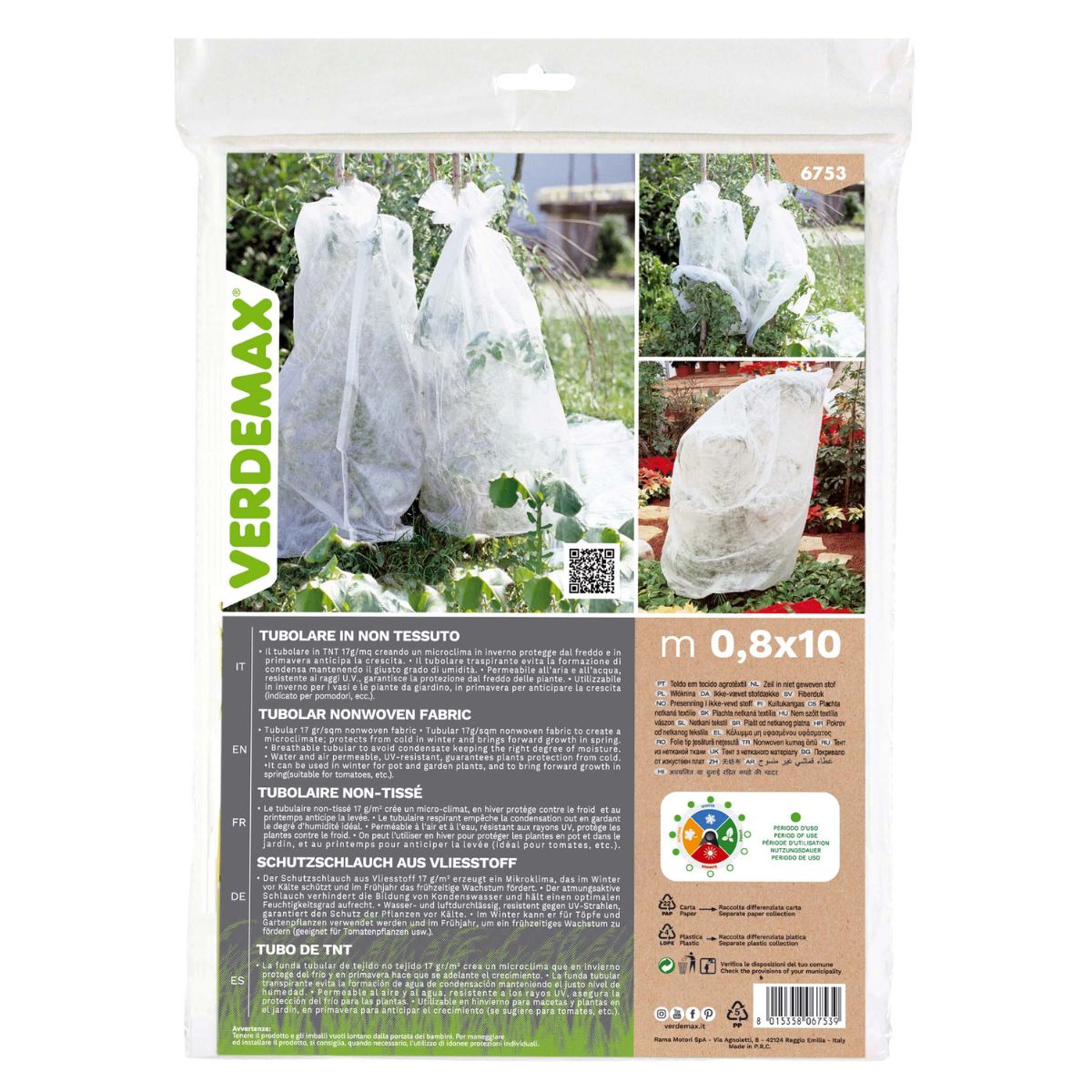 Tela protección de cultivos antiheladas tubular Verdemax 1,1 x 10 m