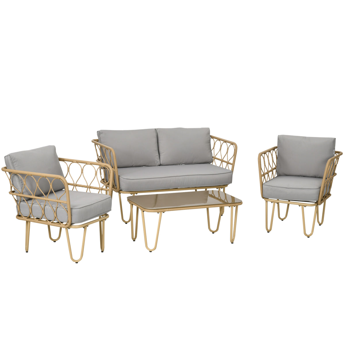 Muebles De Jardín Outsunny Acero, Pe Madera Natural 129x71.5x69 Cm_0