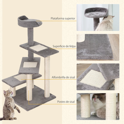 Pawhut Árbol Rascador Para Gatos 48,5x48,5x100cm Centro De Actividad Plataformas_4