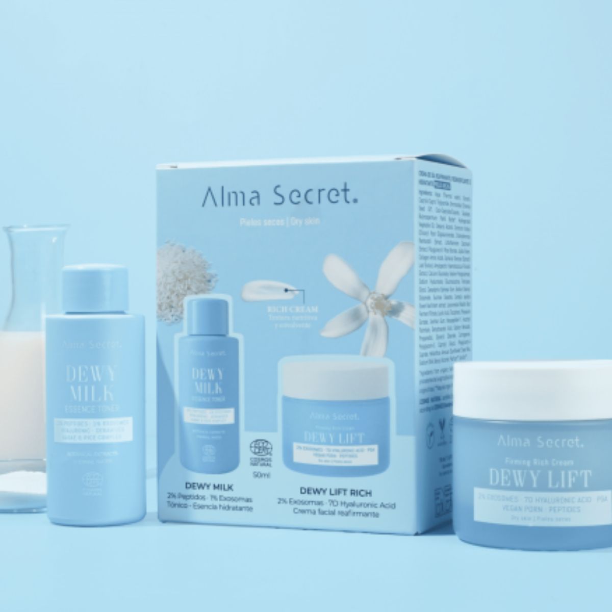 Cofre Crema día dewy lift "Rich" piel seca 50 ml+ Mini tónico dewy milk 50 ml