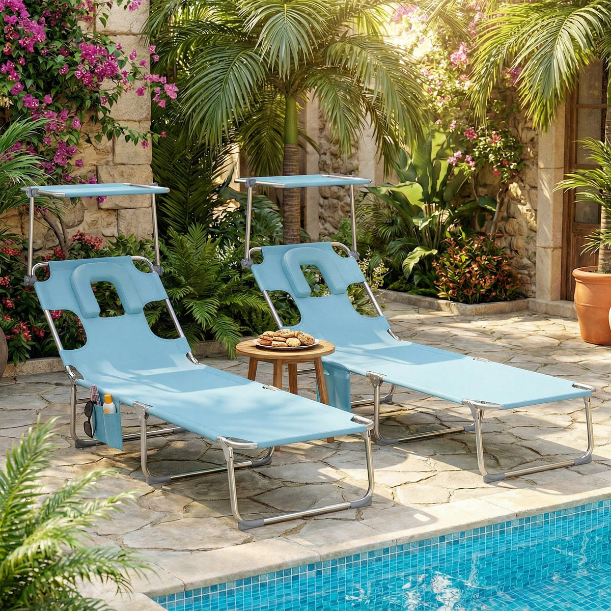 Tumbonas Plegables Outsunny Acero Galvanizado, Textilene Azul Claro 188x56x27 Cm_1