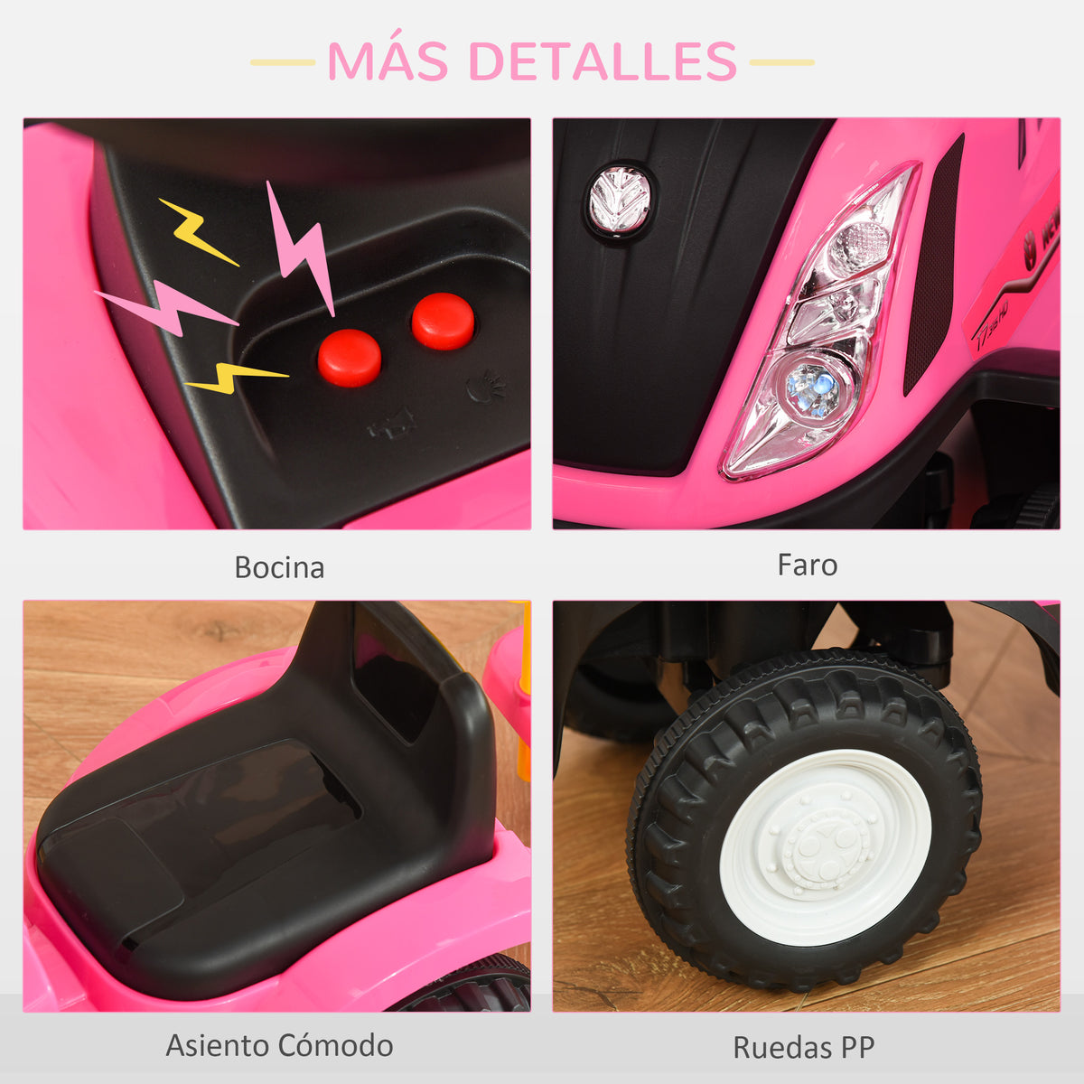 Tractor Con Remolque Infantil Con Remolque Homcom 91x29x44 Cm Rosa_5