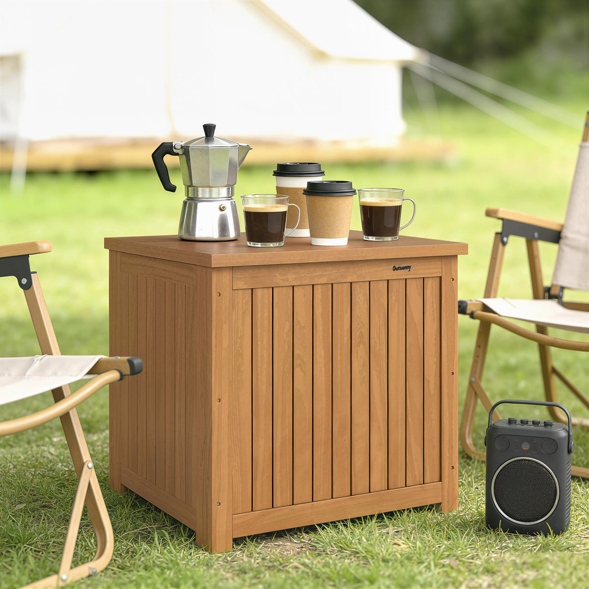 Baúl De Exterior Outsunny Madera De Abeto, Poliéster Marrón 63x51x58.5 Cm_4