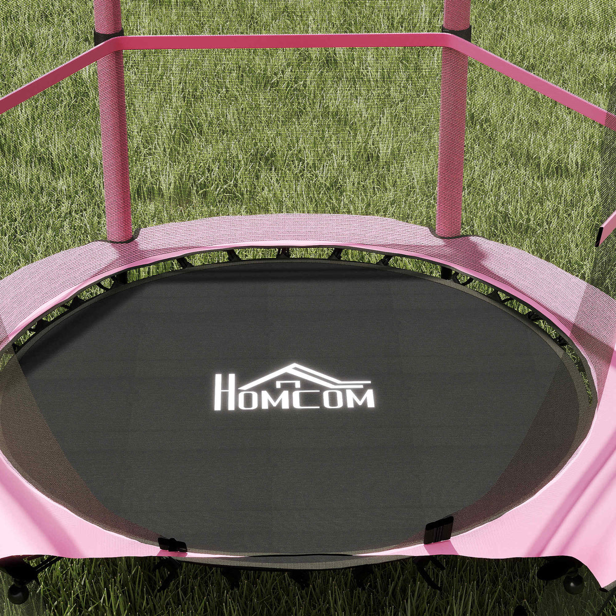 Cama Elástica Infantil Homcom Acero, Pp Negro Y Rosa 140x140x190 Cm_3