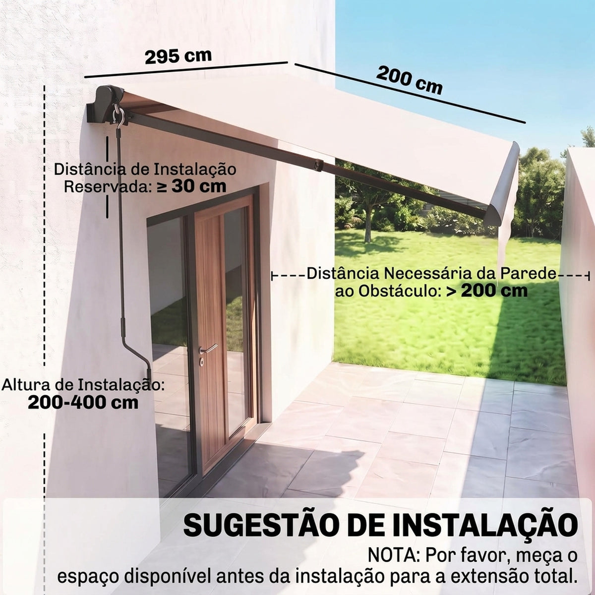 Toldo Manual Retráctil Outsunny Aluminio, Poliéster Crema 295x200x400 Cm_2