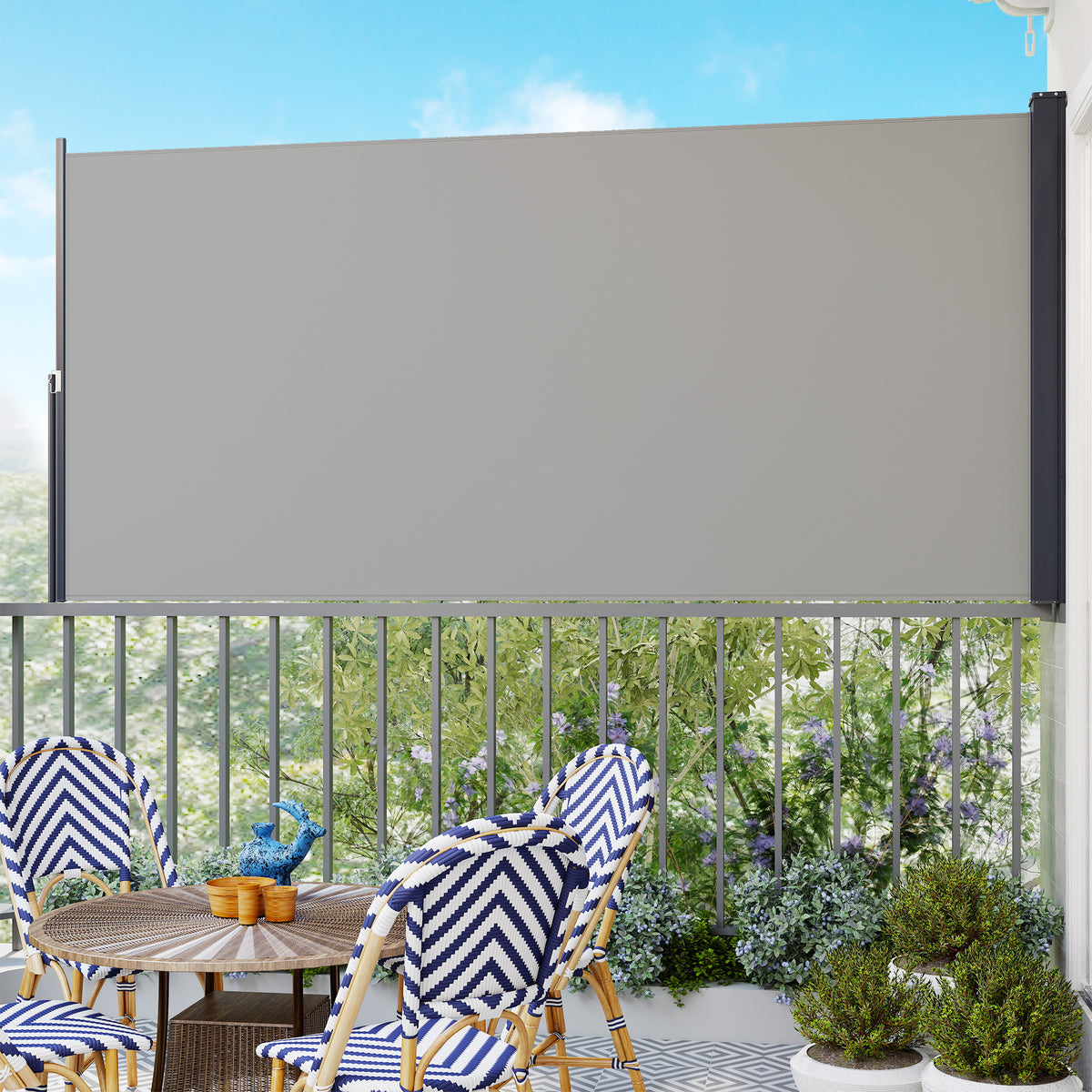 Toldo Lateral Retráctil Outsunny Poliéster, Aluminio Gris Claro 300x3.5x140 Cm_4