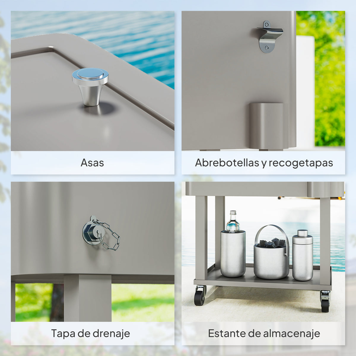 Carro Nevera Outsunny Plástico, Acero Gris Claro 67x35x80 Cm 846-116v00sr_5