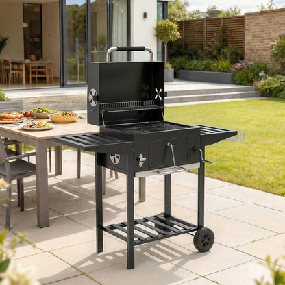 Barbacoa De Carbón Outsunny Metal, Acero Inoxidable Negro 133.5x65x110 Cm_1