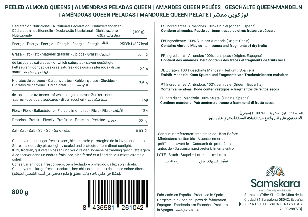 Almendras Peladas Queen Marcona Bio - Envasadas Al Vacío - Pack 2 X 800g (2 Envases Retail) | Fruto Seco Premium, Snack_2