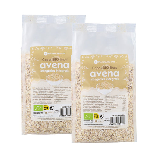 Pack 2x Copos de avena integral finos ECO Planeta Huerto 500 g