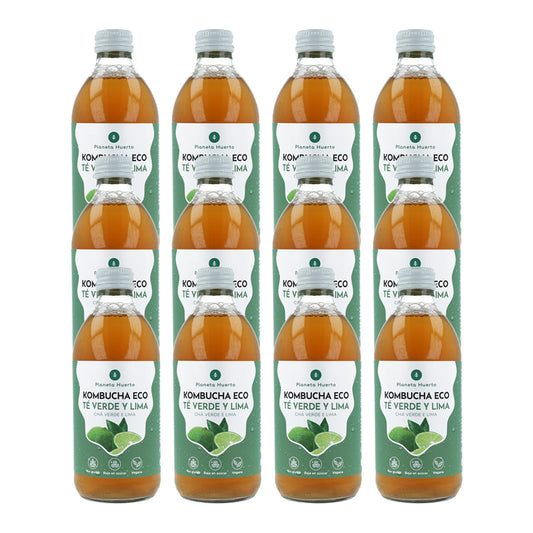 Pack 12x Kombucha ECO té verde y lima Planeta Huerto 330 ml