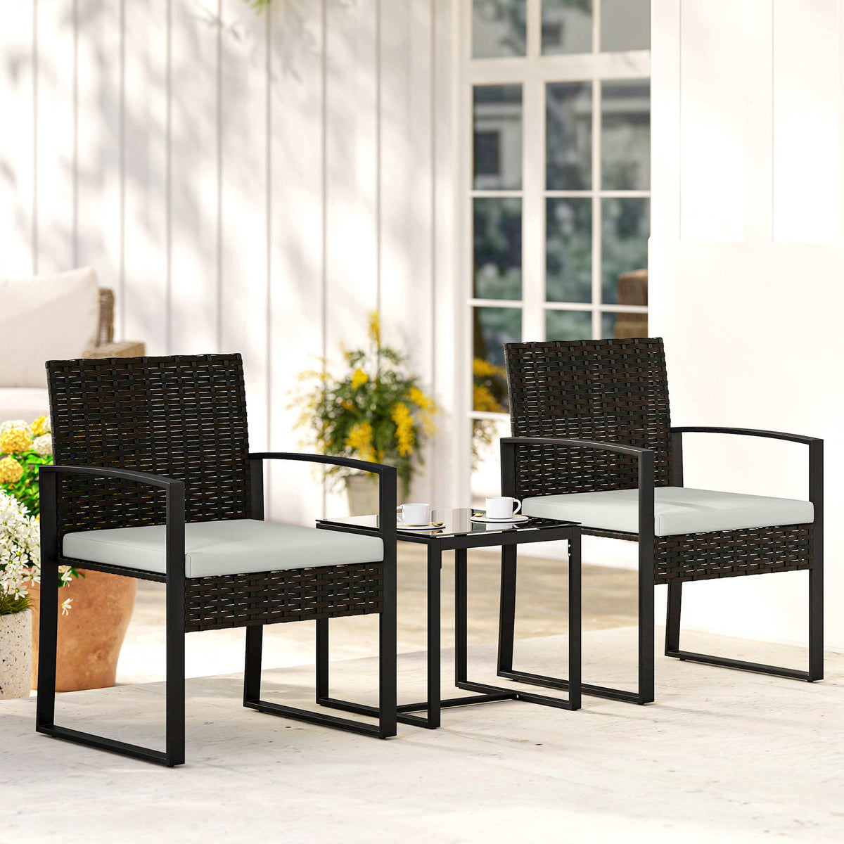 Conjunto De Jardín Outsunny Acero, Pe Crema 58x55x76 Cm_1