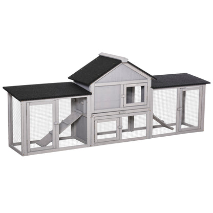 Conejera Exterior Madera Para 2-4 Conejos Pawhut 210x45,5x84,5 Cm Gris_0