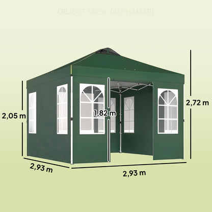 Carpa Plegable Outsunny Tela Oxford, Metal Verde 293x293x272 Cm_2