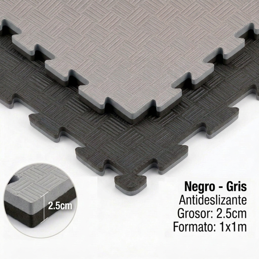 Tatami Puzzle Eva Para Suelo Infantil 1x1m X25mm Negro - Gris Pack Ahorro 10 Unidades_0