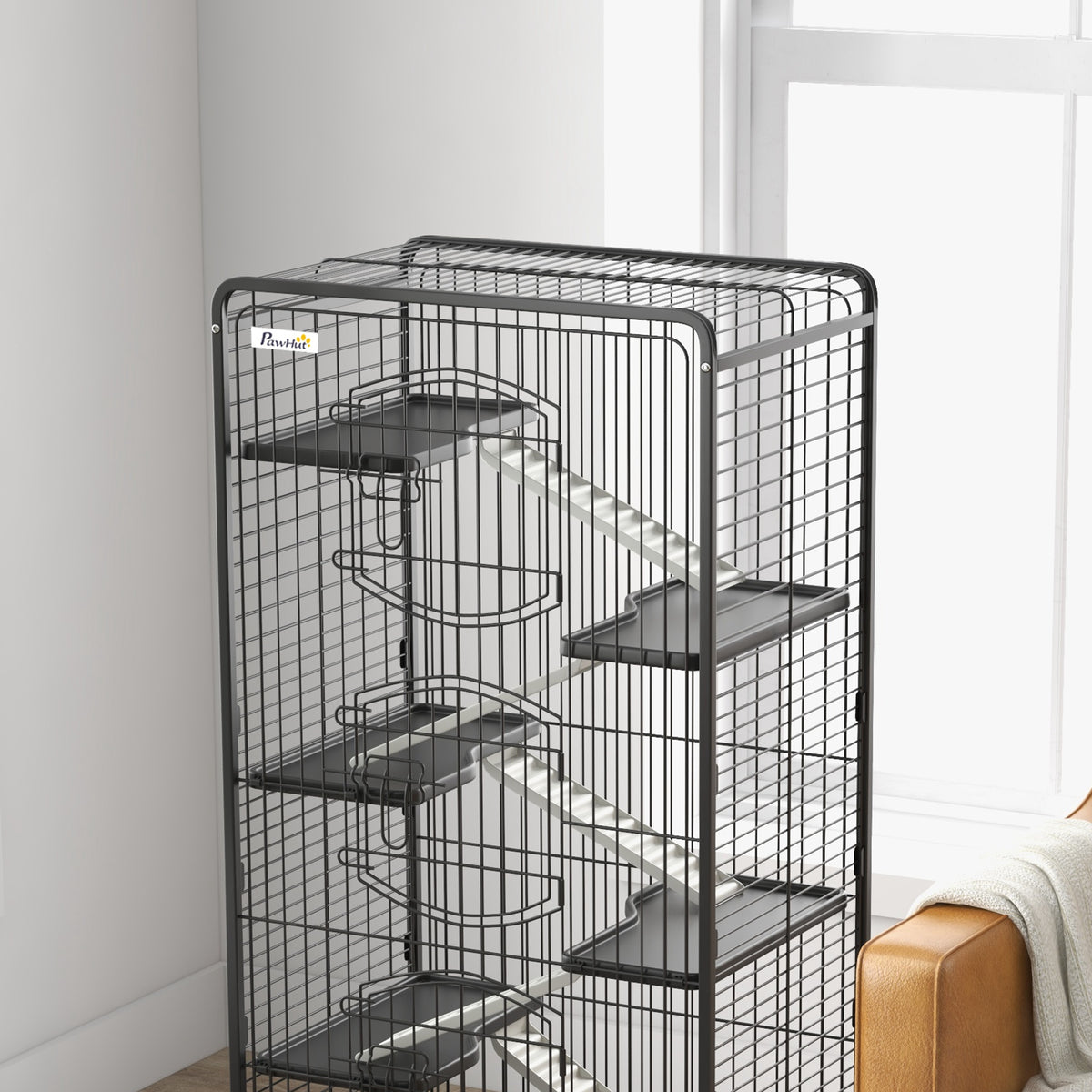 Jaula Animales Pequeños Pawhut Metal Negro 64x43.5x131 Cm_3